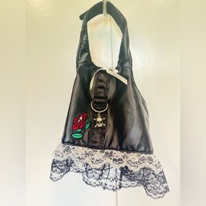 New biker dog outfit.  Leather, lace, skull, patch.  Photos. Halloween.